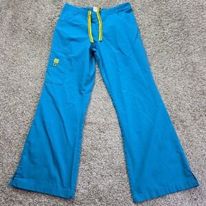 Spread Good Cheer! Smiley Face Scrub Pants Womens XSP Blue Flare Medical Uniform
